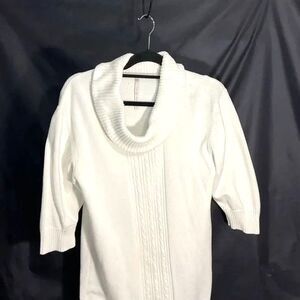 Leo & Nicole White Cowl Neck Sweater with Ribbed Details